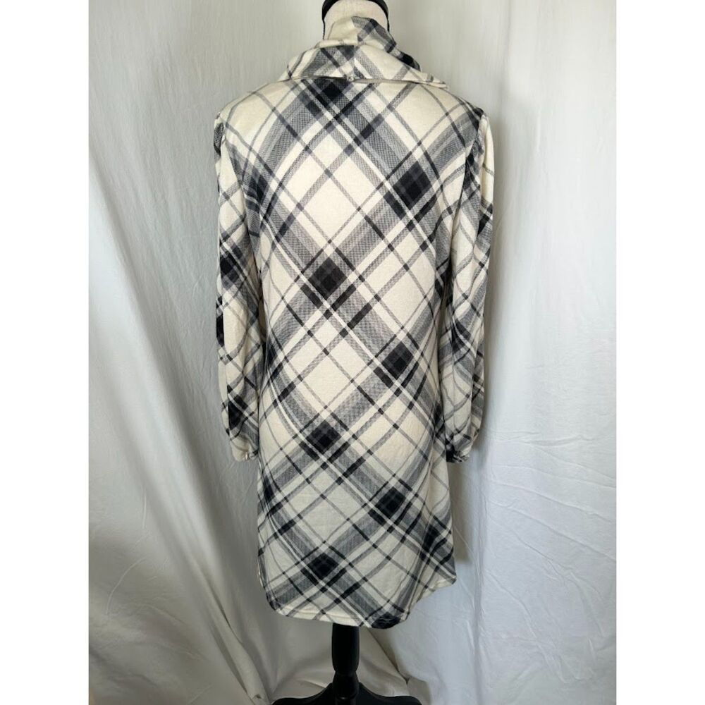 Chetta B Plaid Flannel Trapeze Dress Black & Cream Removable Cowl Size Med - Picture 3 of 16